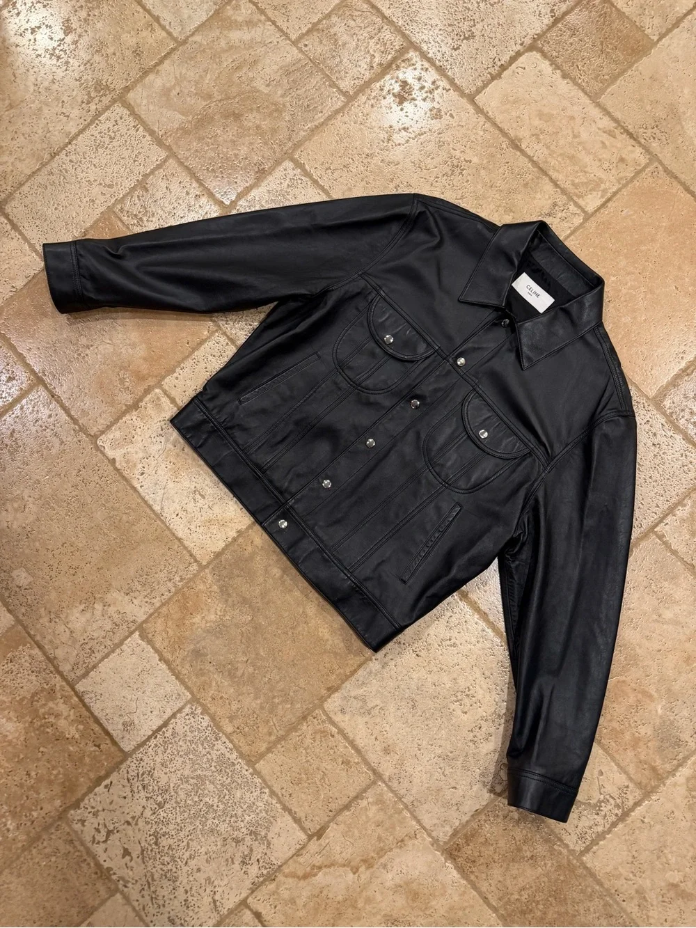 Celine x Hedi SS23 Runway Bauhaus Leather Trucker Jacket